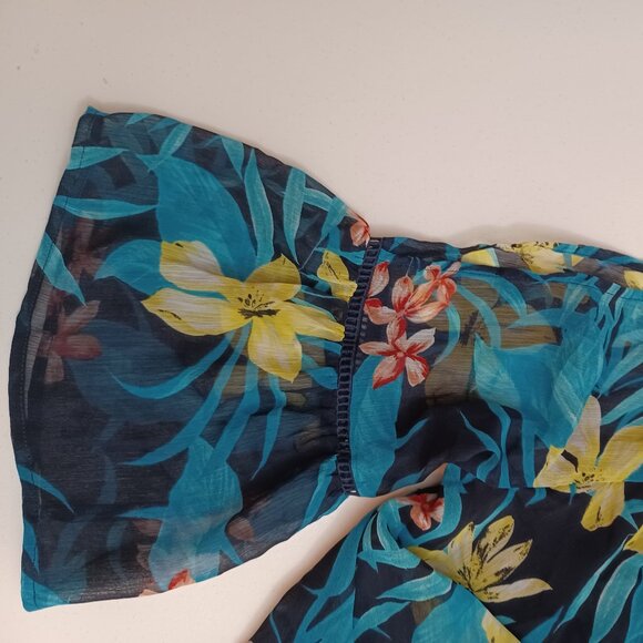 Women's ALYX Polynesian Tiki Hawaiian Floral Sheer w/ solid lining Top Sz Large - Picture 6 of 10